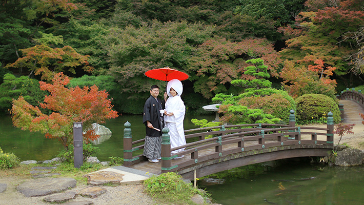 山口長府庭園紅葉和装2着前撮りプラン04